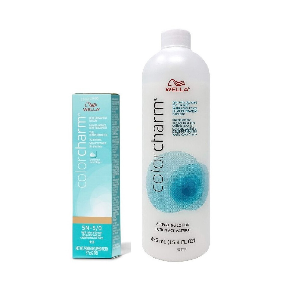 Wella (5N + Activating Lotion (15.4Oz)) Color Charm 5N Light Natural Brown Demi – Permanent Haircolor Brown,Multicoloured