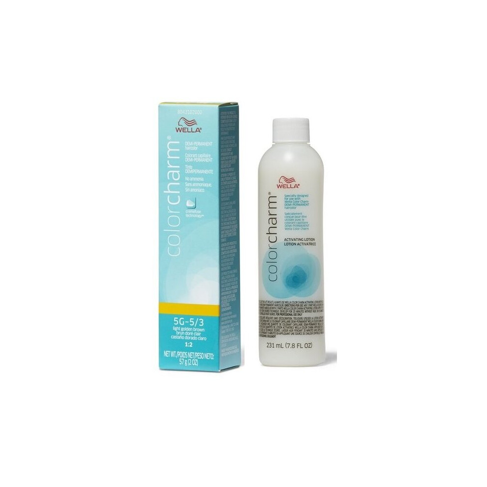 Wella (5G + Activating Lotion (7.8Oz)) Color Charm 5G Light Golden Brown Demi – Permanent Haircolor Brown,Multicoloured