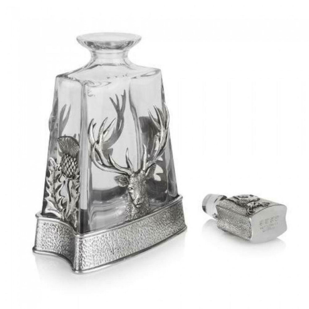 Stunning Pewter Stag & Scottish Thistle Glass Pyramid Whisky Decanter