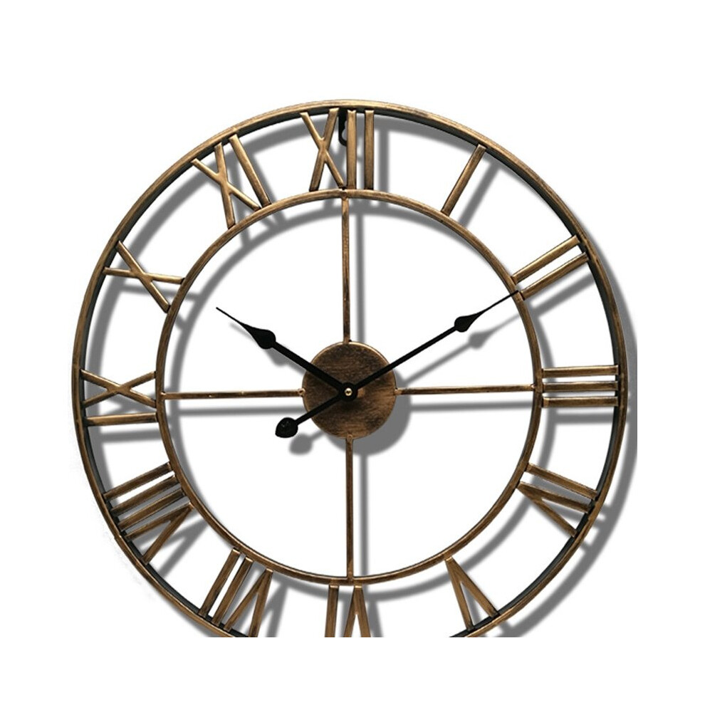 (gold, 40 cm) 40/47CM Nordic Metal Roman Numeral Wall Clocks Retro Iron Round Face Black Gold Large Outdoor Garden Clock