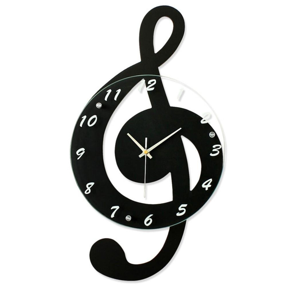 (black) New 3D G-Clef Music Note Wall Clock Modern Minimalist Wall Clock Quartz Movement for Bedroom Living Room Personality Decoration