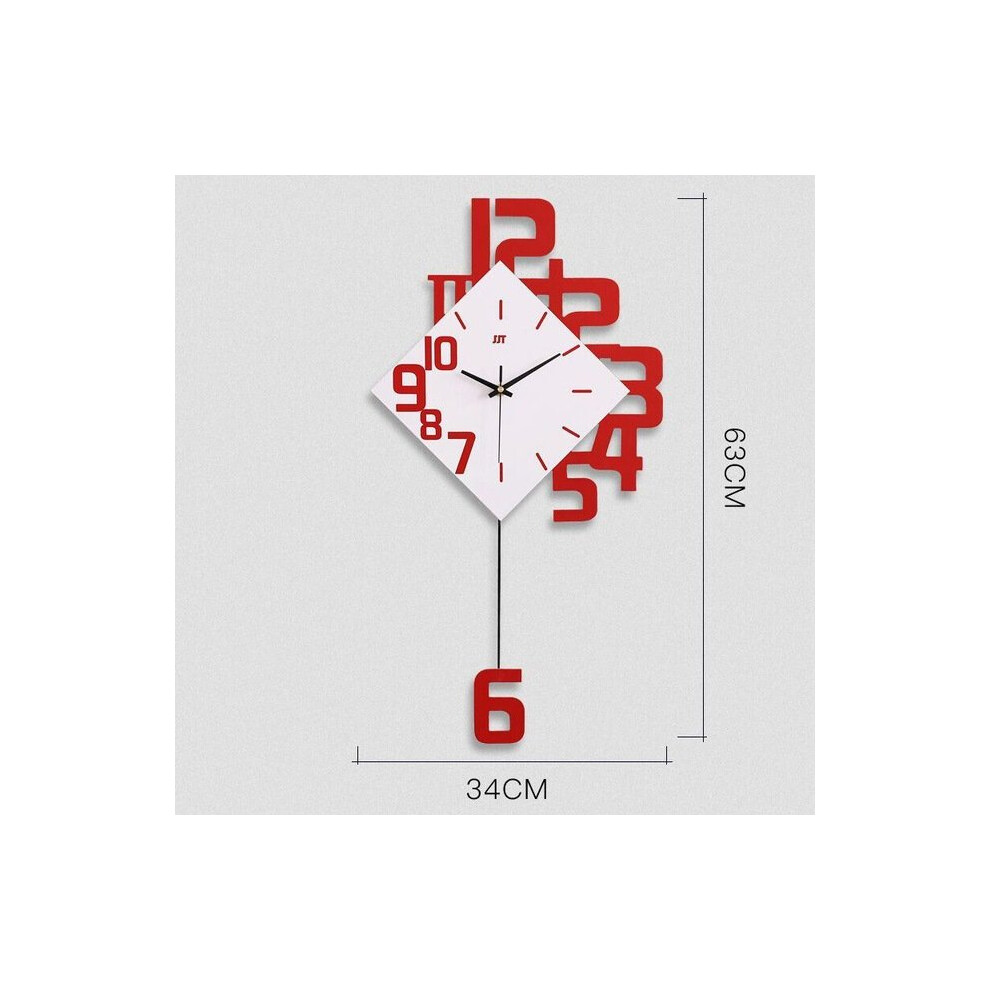 (red) Swing Nordic Clock Modern Design Living Room Wall Clocks Home European Decor Creative Simple Large Watch Quartz