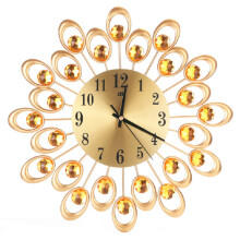 (gold) Luxury Artificial Crystal Diamond Large Wall Clock Metal Living Room Wall Clock Home Art Decoration