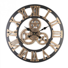 (gold, 40 cm) 3d Retro Rustic Decorative Luxury Art Big Gear Wooden Vintage Large Handmade Oversized Wall Clocks