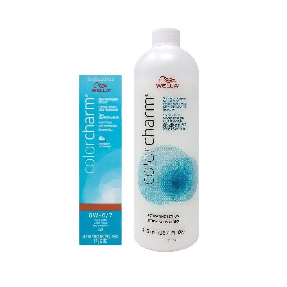 Wella (6W + Activating Lotion (15.4Oz)) Color Charm 6W Dark Sand Demi – Permanent Haircolor Multicoloured