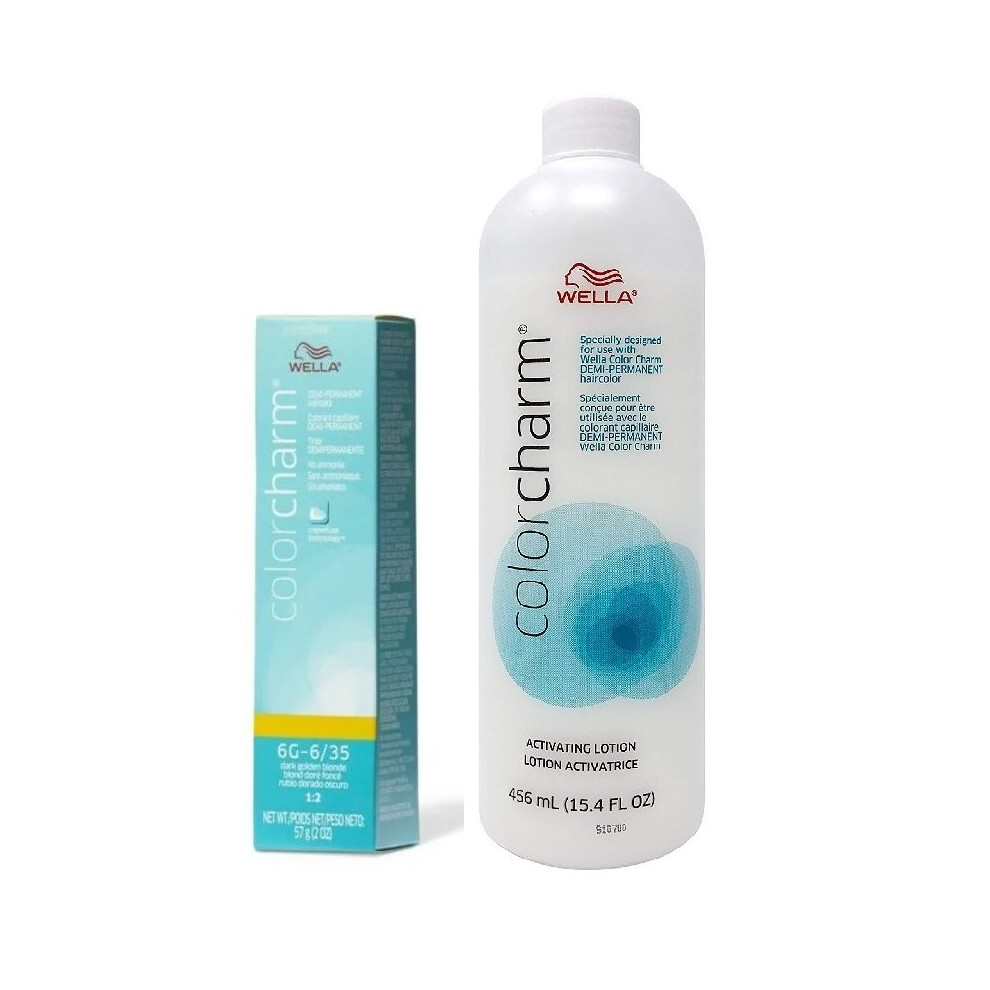 Wella (6G + Activating Lotion (15.4Oz)) Color Charm 6G Dark Golden Blonde Demi – Permanent Haircolor Multicoloured