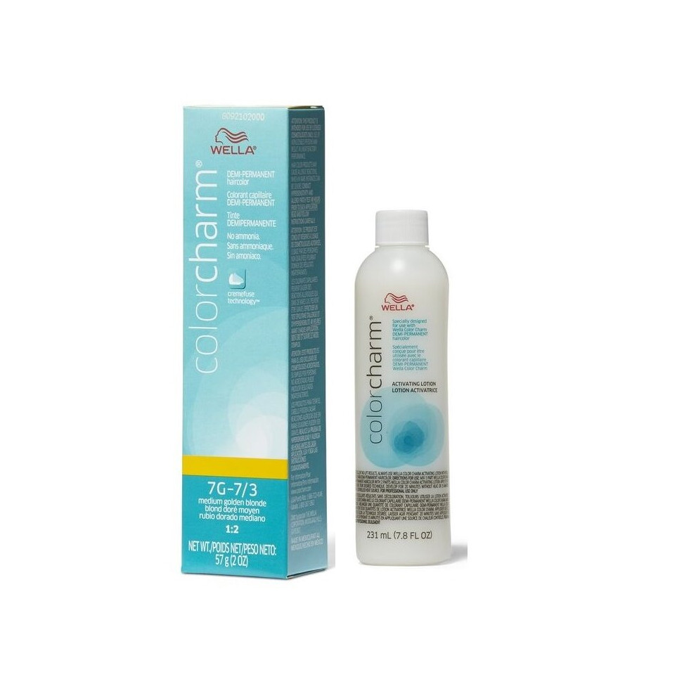 (7G + Activating Lotion (7.8oz)) Wella Color Charm 7G Medium Golden Brown Demi – Permanent Haircolor
