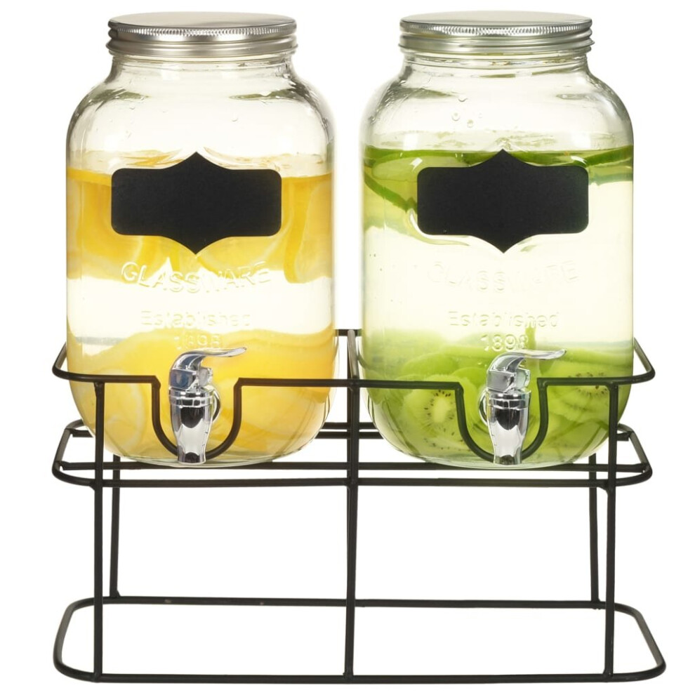 vidaXL 2x Beverage Dispensers with Durable Metal Stand 2x4L Glass Transparent