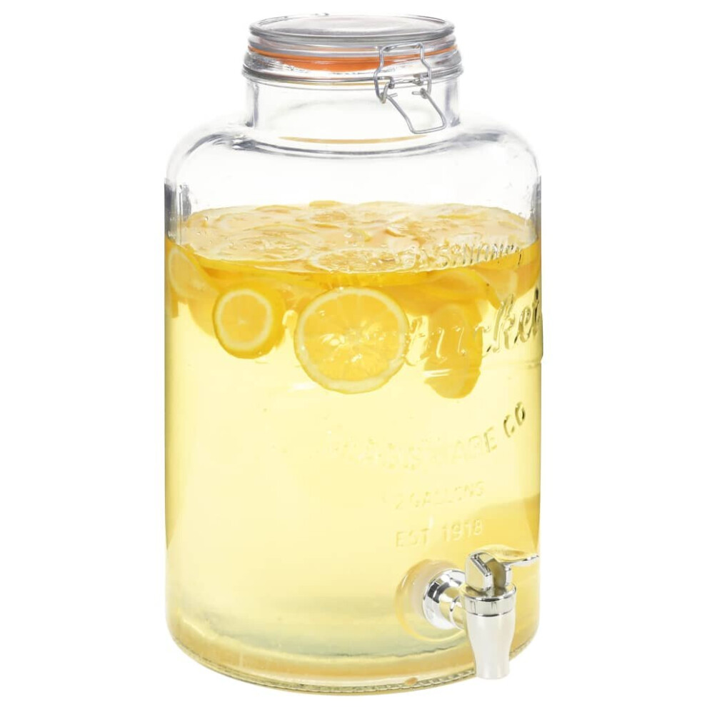 Vidaxl Water Dispenser Xxl With Tap Rubber Sealing Transparent 8L Glass Beer