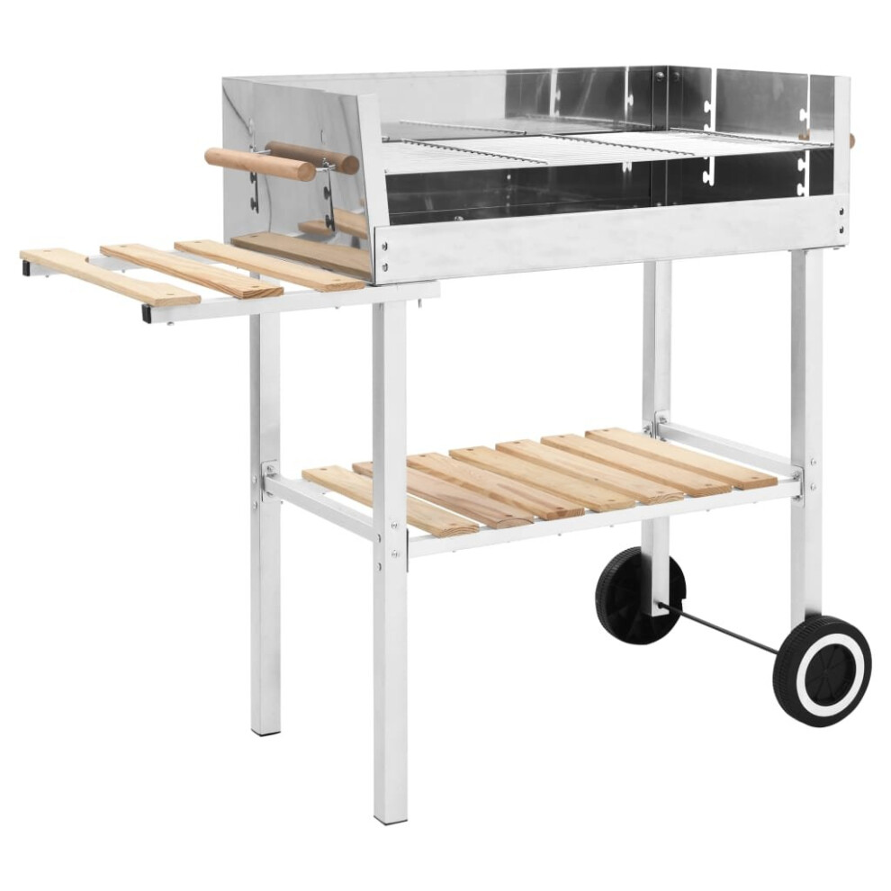 vidaXL XXL Trolley Charcoal BBQ Grill Stainless Steel with 2 Shelves Cart
