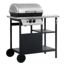 vidaXL Gas BBQ Freestanding Grill with 3-layer Side Table Black and Silver