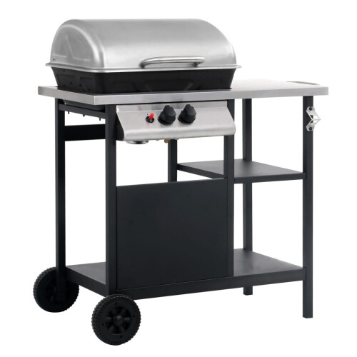 VidaXL vidaXL Gas BBQ Freestanding Grill with 3-layer Side Table Black and Silver