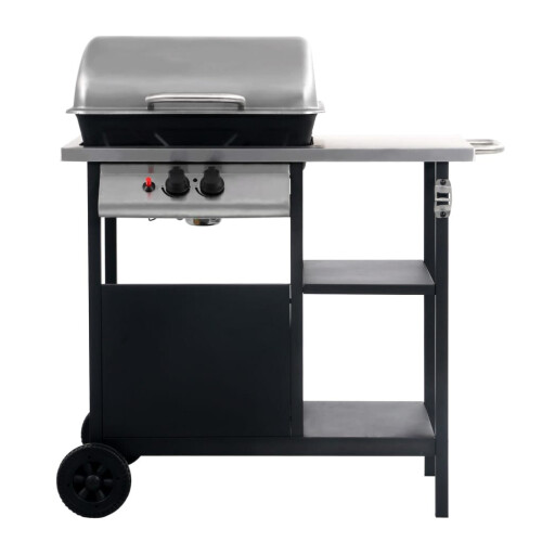 VidaXL vidaXL Gas BBQ Freestanding Grill with 3-layer Side Table Black and Silver 2
