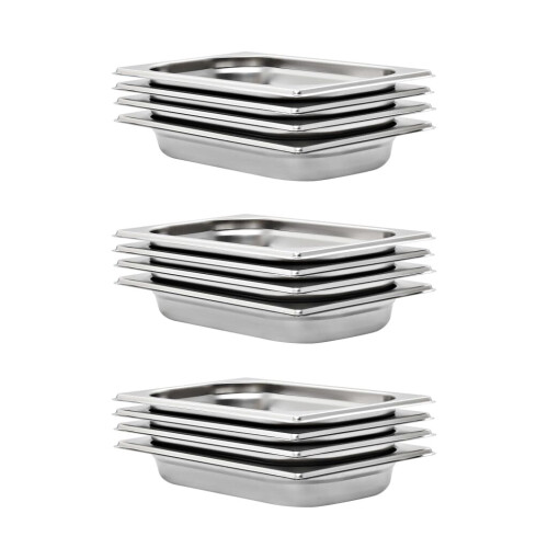 VidaXL vidaXL 12x Gastronorm Containers GN 1/4 40mm Stainless Steel Stackable Tray