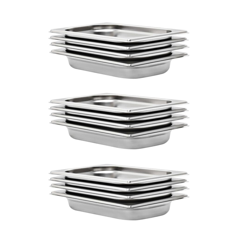 Vidaxl 12X Gastronorm Containers Gn 1/4 40Mm Stainless Steel Stackable Tray