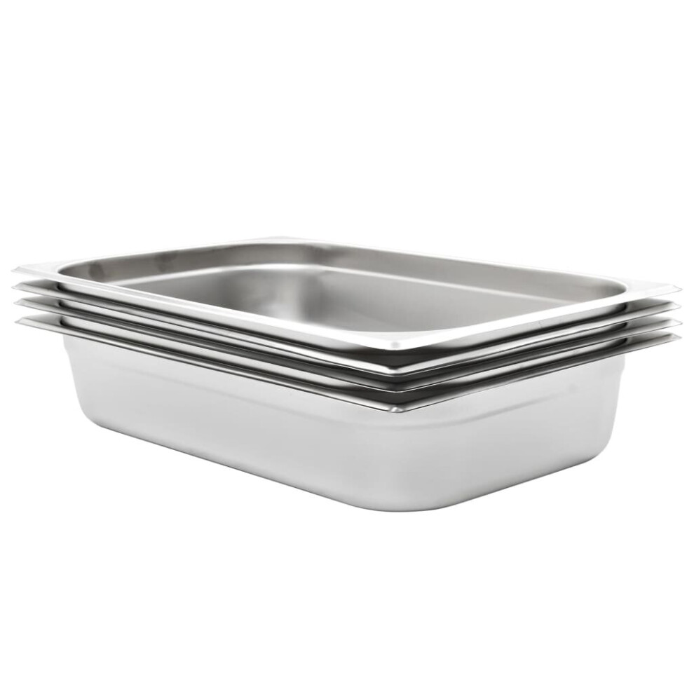 vidaXL 4x Gastronorm Container GN 1/1 100mm Stainless Steel Stackable Tray Pan