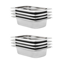 vidaXL 8x Gastronorm Containers GN 1/4 65mm Stainless Steel Stackable Tray