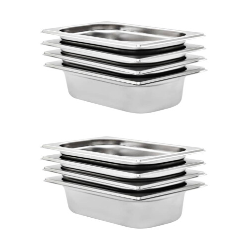 VidaXL vidaXL 8x Gastronorm Containers GN 1/4 65mm Stainless Steel Stackable Tray