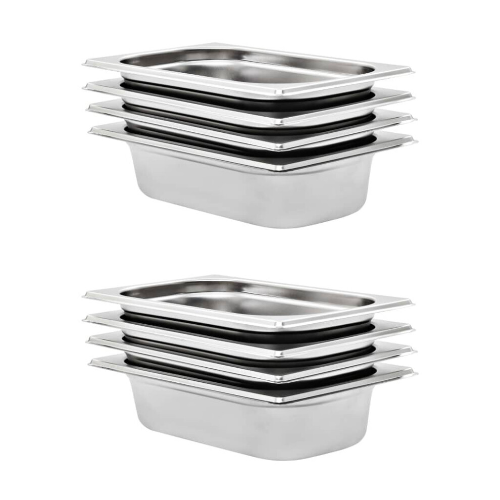 Vidaxl 8X Gastronorm Containers Gn 1/4 65Mm Stainless Steel Stackable Tray