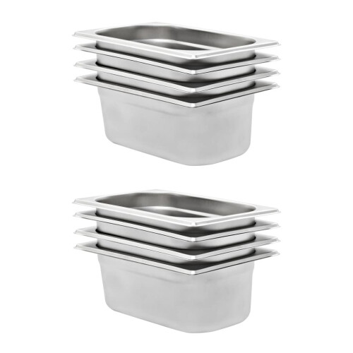 VidaXL vidaXL 8x Gastronorm Containers GN 1/4 100mm Stainless Steel Stackable Tray