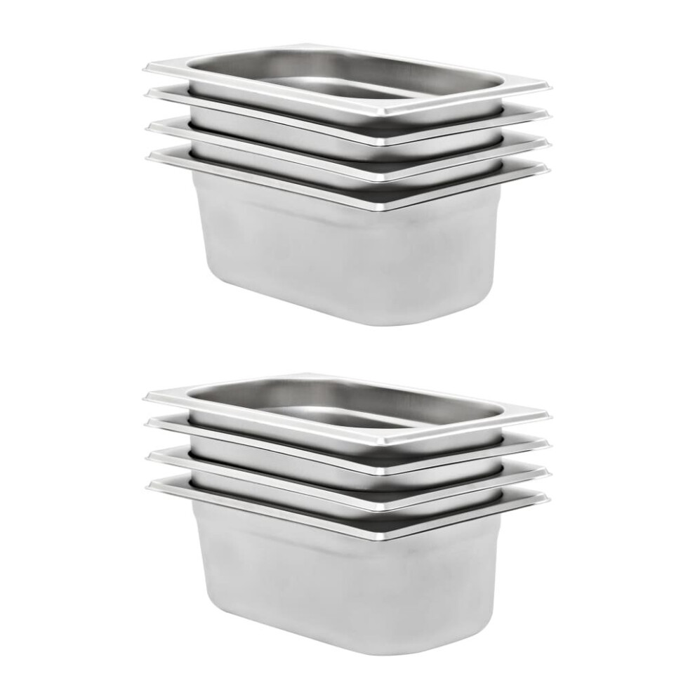 Vidaxl 8X Gastronorm Containers Gn 1/4 100Mm Stainless Steel Stackable Tray