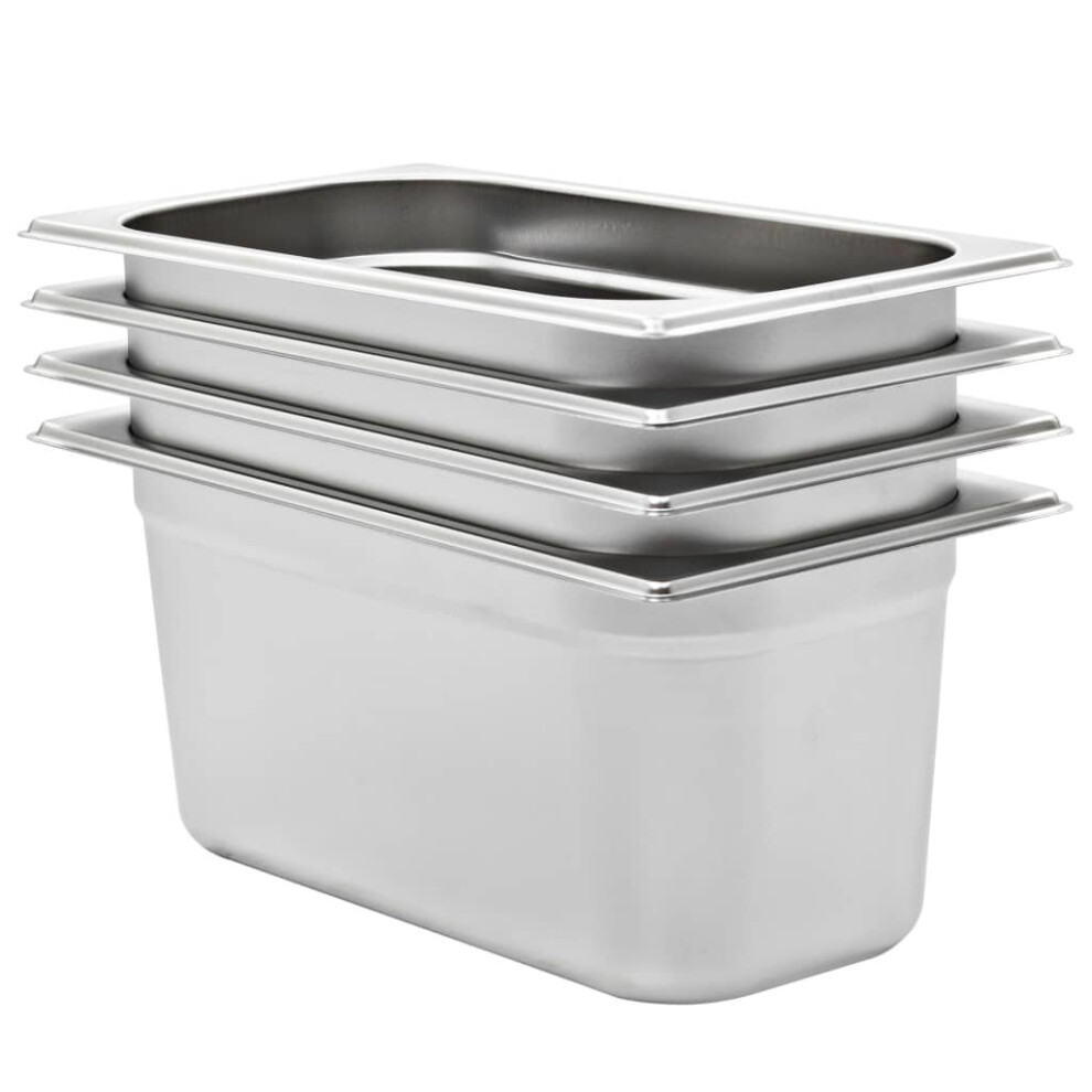 vidaXL 4x Gastronorm Containers GN 1/3 150mm Stainless Steel Stackable Tray