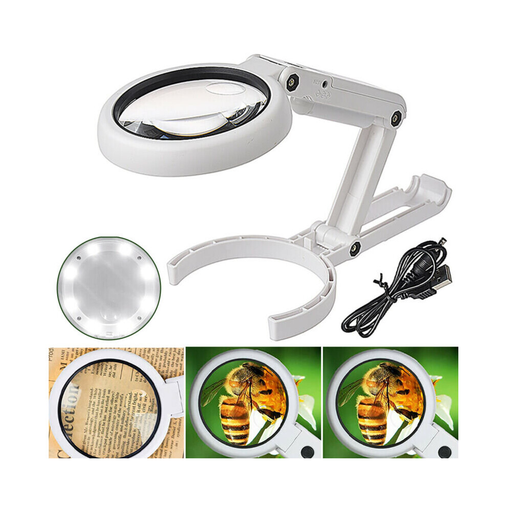 8 LED Beads illuminated Magnifier Magnifying Glass Loupe Lamp