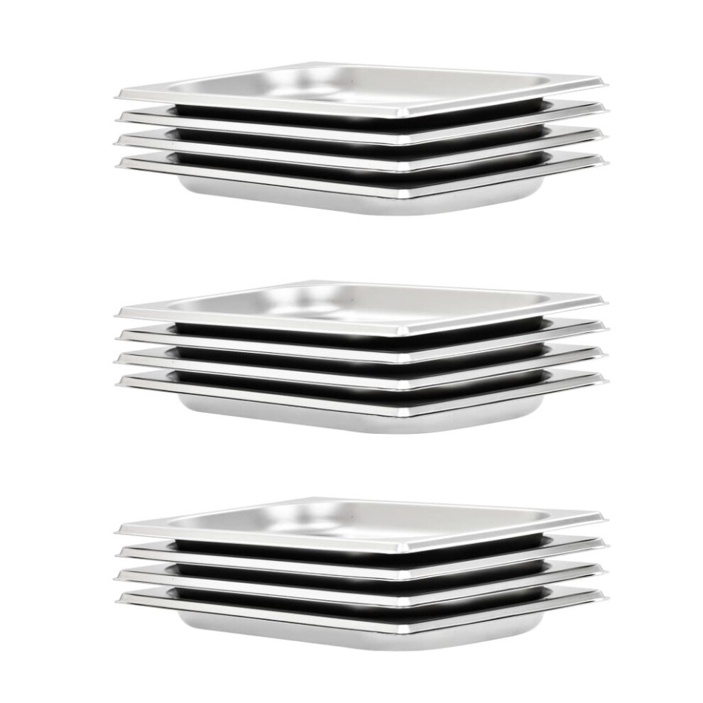 Vidaxl 12X Gastronorm Containers Gn 1/4 20Mm Stainless Steel Stackable Tray