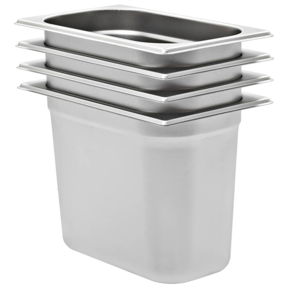Vidaxl 4X Gastronorm Containers Gn 1/4 200Mm Stainless Steel Stackable Tray