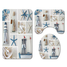 (1) 3/4Pcs Set Starfish Bathroom Non-Slip Pedestal Rug + Toilet Cover + Bath Mat