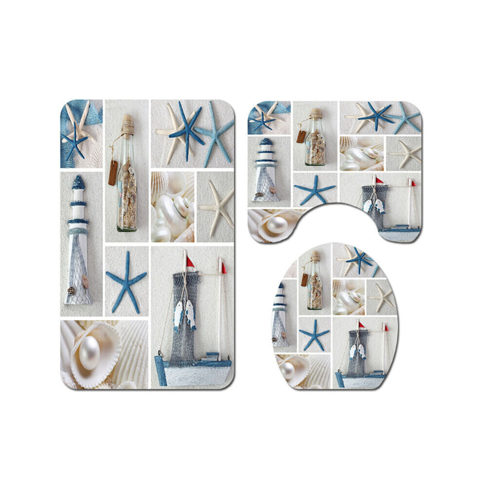 (1) 3/4Pcs Set Starfish Bathroom Non-Slip Pedestal Rug + Toilet Cover + Bath Mat