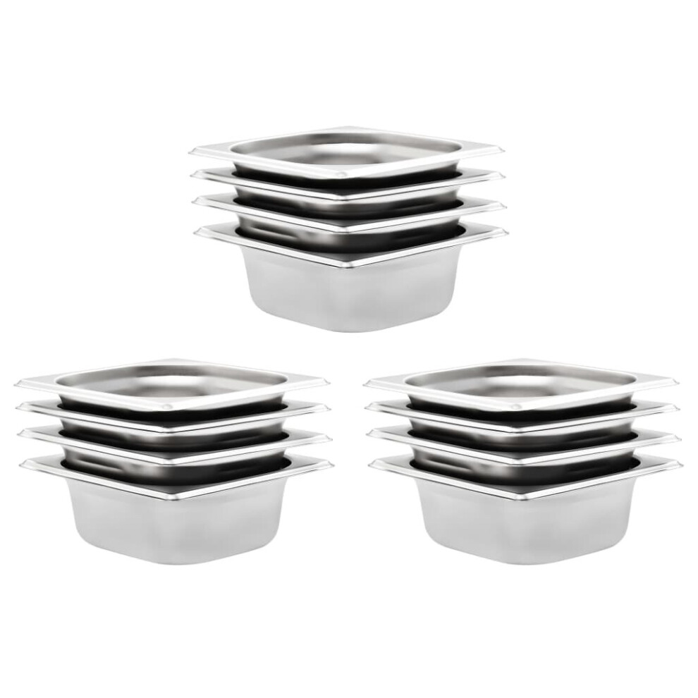 Vidaxl 12X Gastronorm Containers Gn 1/6 65Mm Stainless Steel Stackable Tray