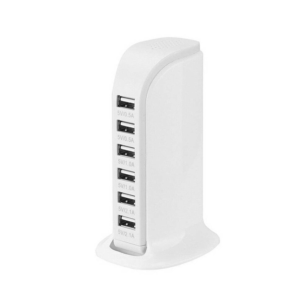 (White) 6-Usb Ports Desktop Charger Tower Charging Station Socket Power Adapter 762540161633