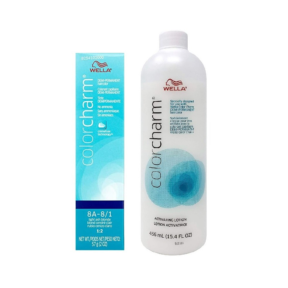 (8A + Activating Lotion (15.4oz)) Wella Color Charm 8A Light Ash Blonde Demi â Permanent Haircolor