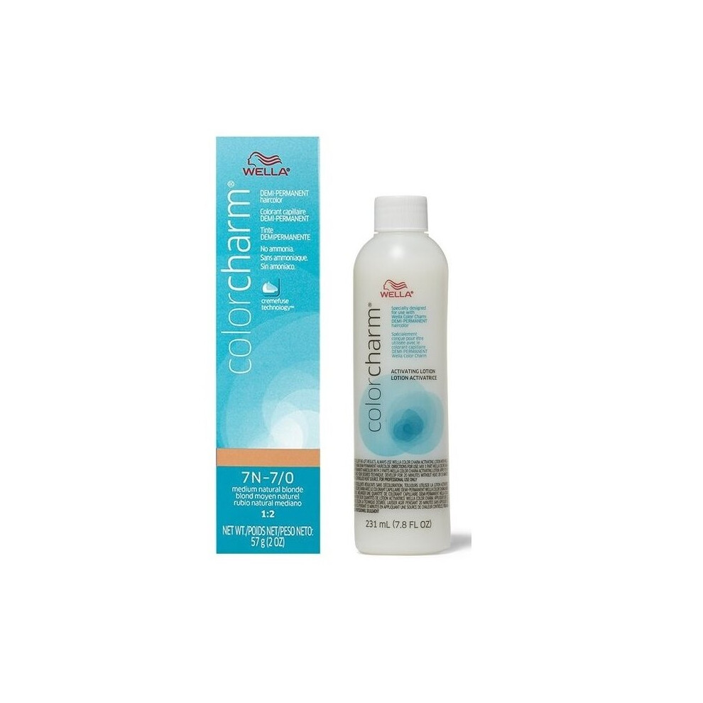 (7N + Activating Lotion (7.8oz)) Wella Color Charm 7N Medium Natural Blonde Demi – Permanent Haircolor