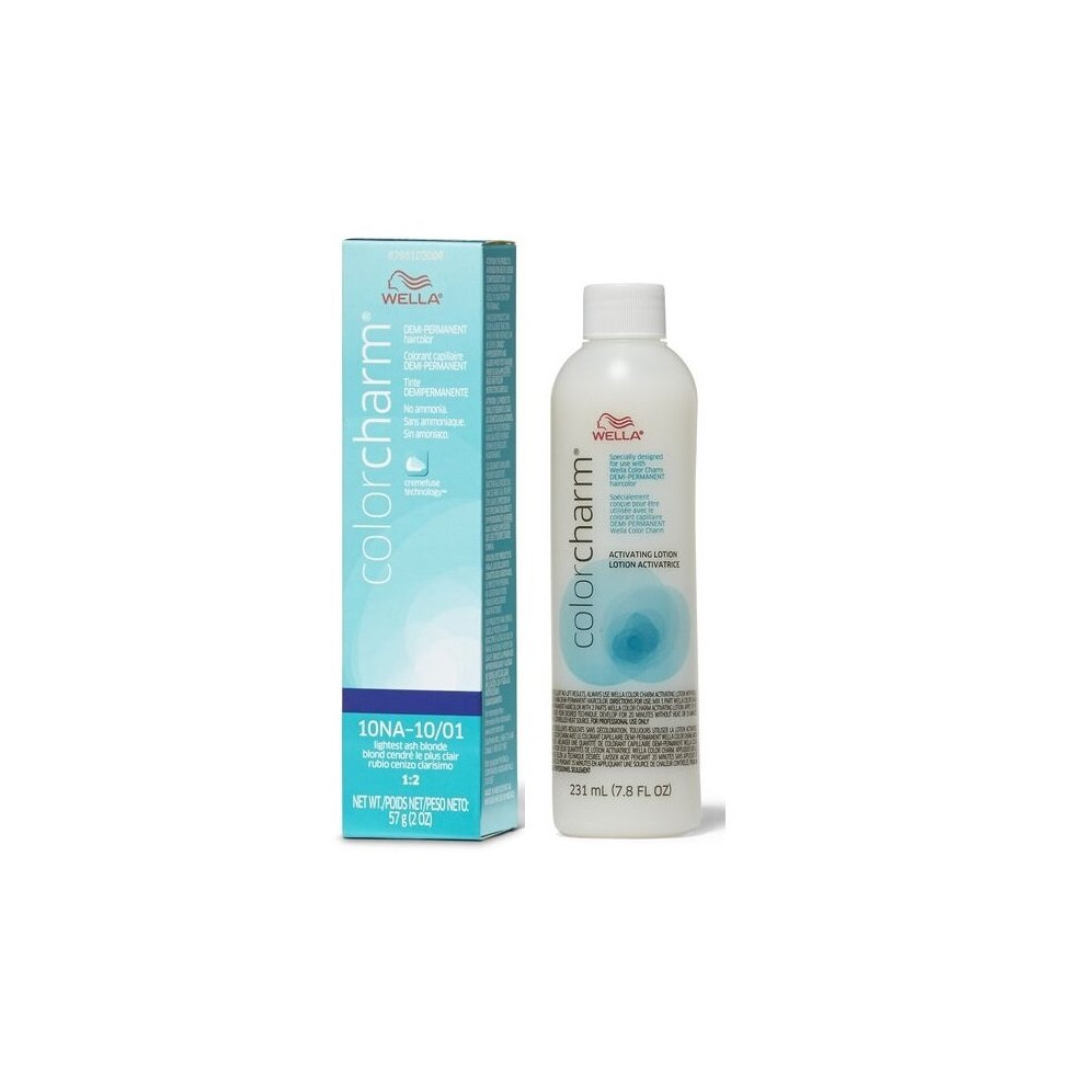 Wella (10Na + Activating Lotion (7.8Oz)) Color Charm 10Na Lightest Ash Blonde Demi – Permanent Haircolor Multicoloured