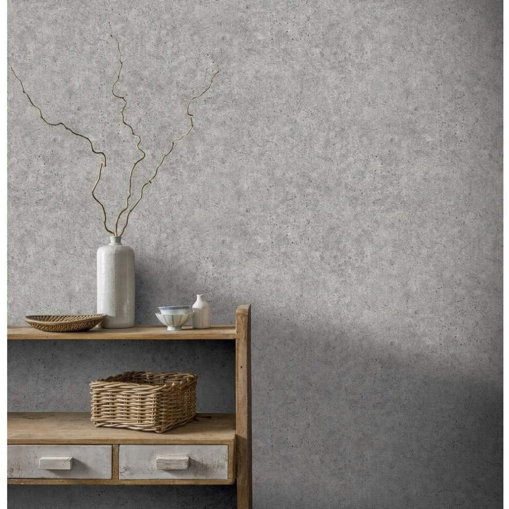 (295300 Grey) Arthouse Concrete Effect Textured Plain Wallpaper Heavyweight Paste The Wall