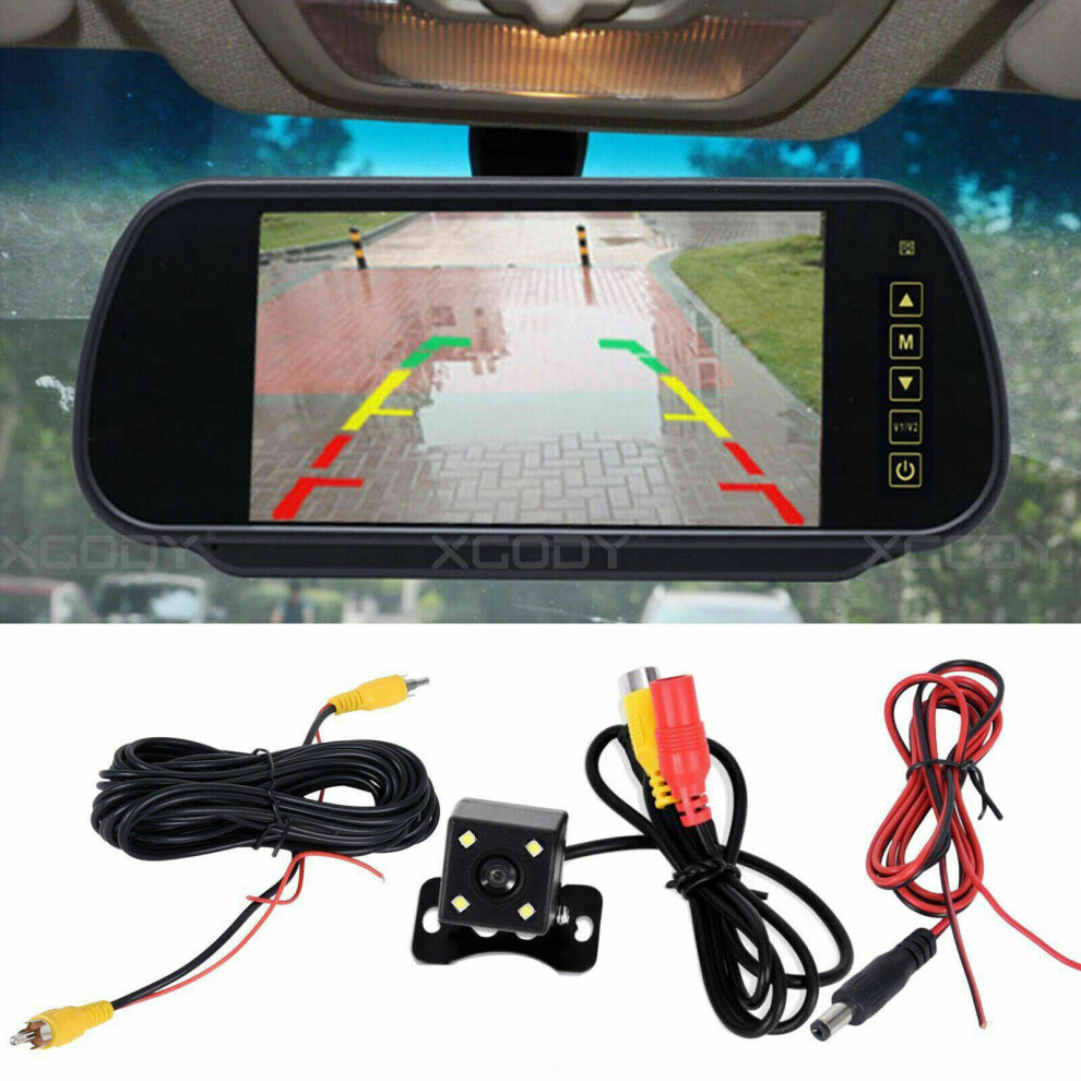 Car Rear View 7" Lcd Monitor + Night Vision Reversing Parking Camera 4Led Kit Black 699973368578