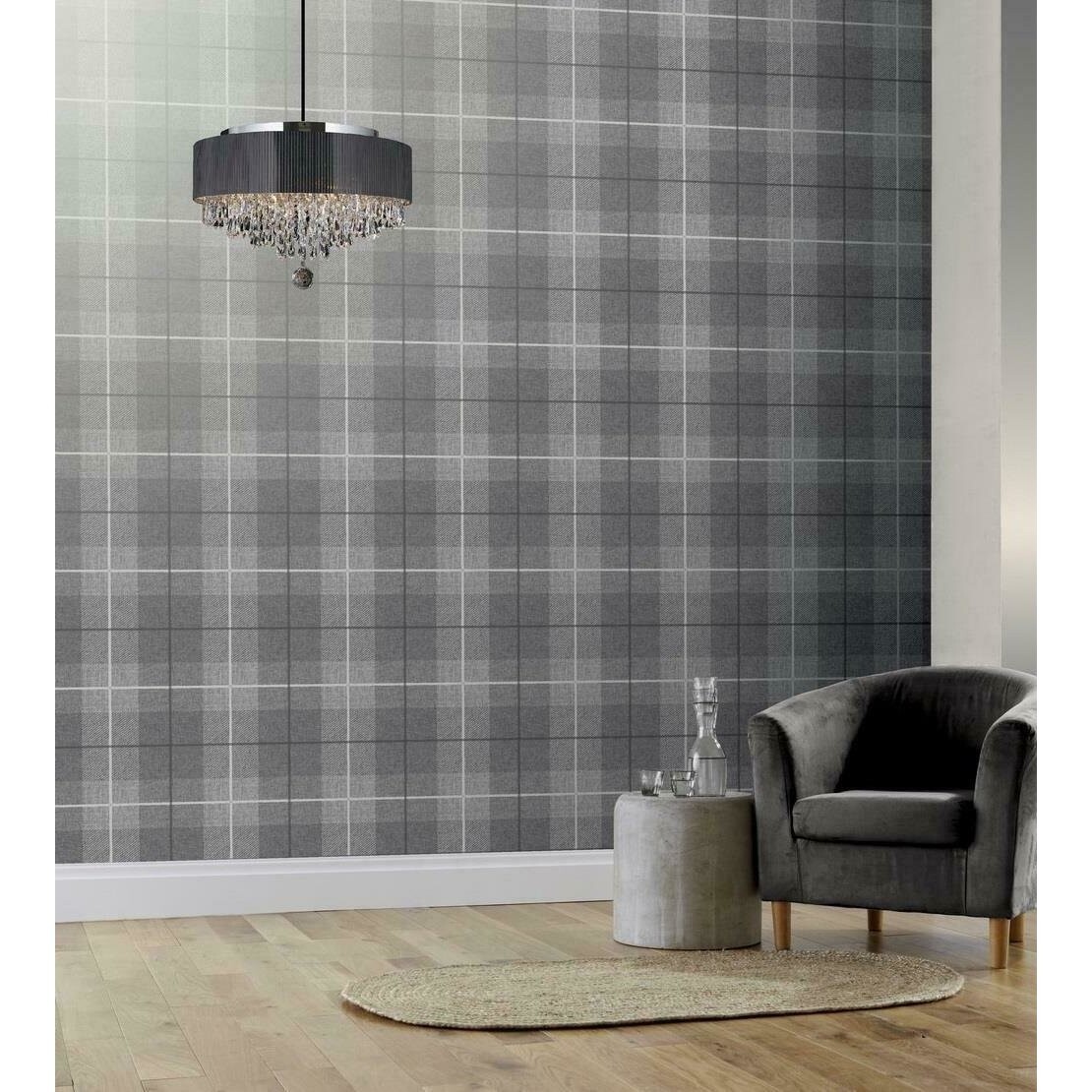 (294900 Charcoal) Arthouse Country Tartan Wallpaper Check Hessian Paste