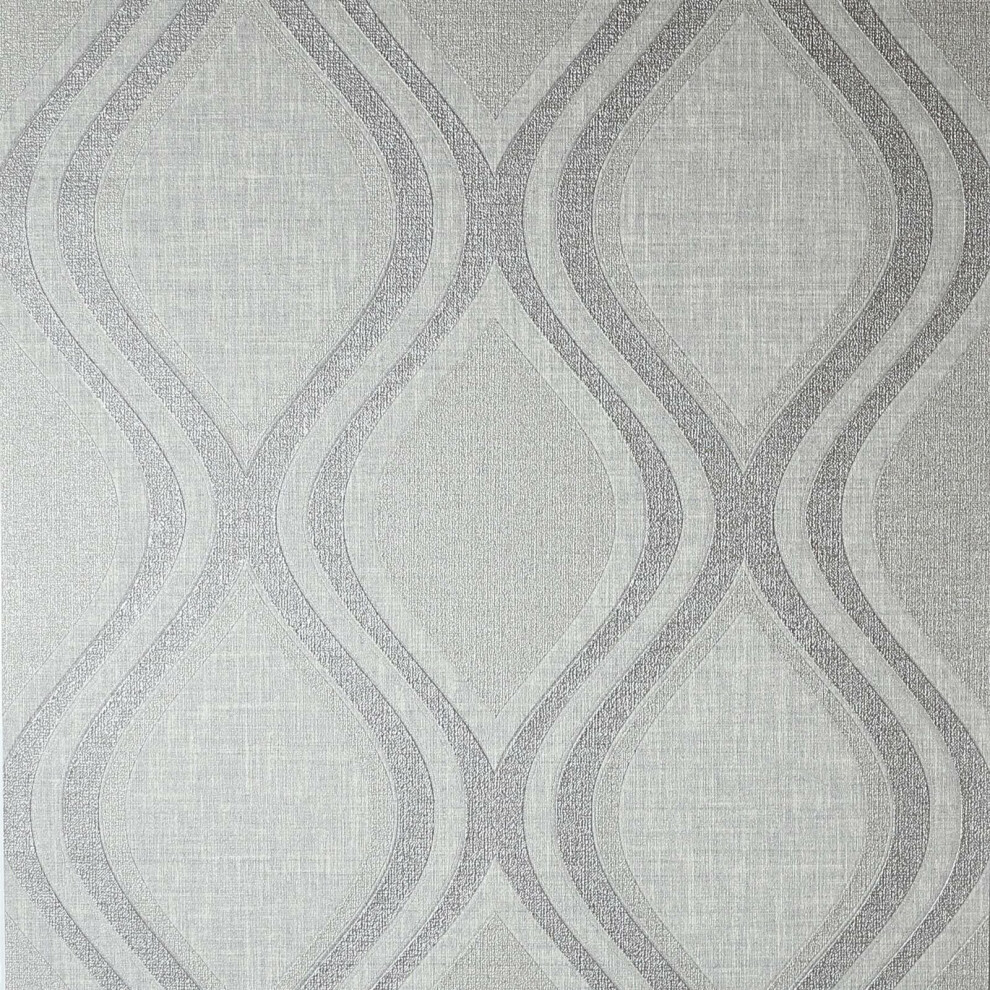 Arthouse Grey (295101 ) Curve Ogee Wallpaper Geometric Wave Paste The Wall Vinyl Heavyweight