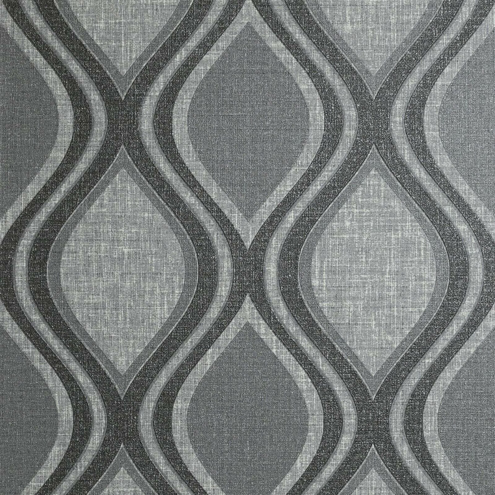 Arthouse (295100 Charcoal) Curve Ogee Wallpaper Geometric Wave Paste The Wall Vinyl Heavyweight