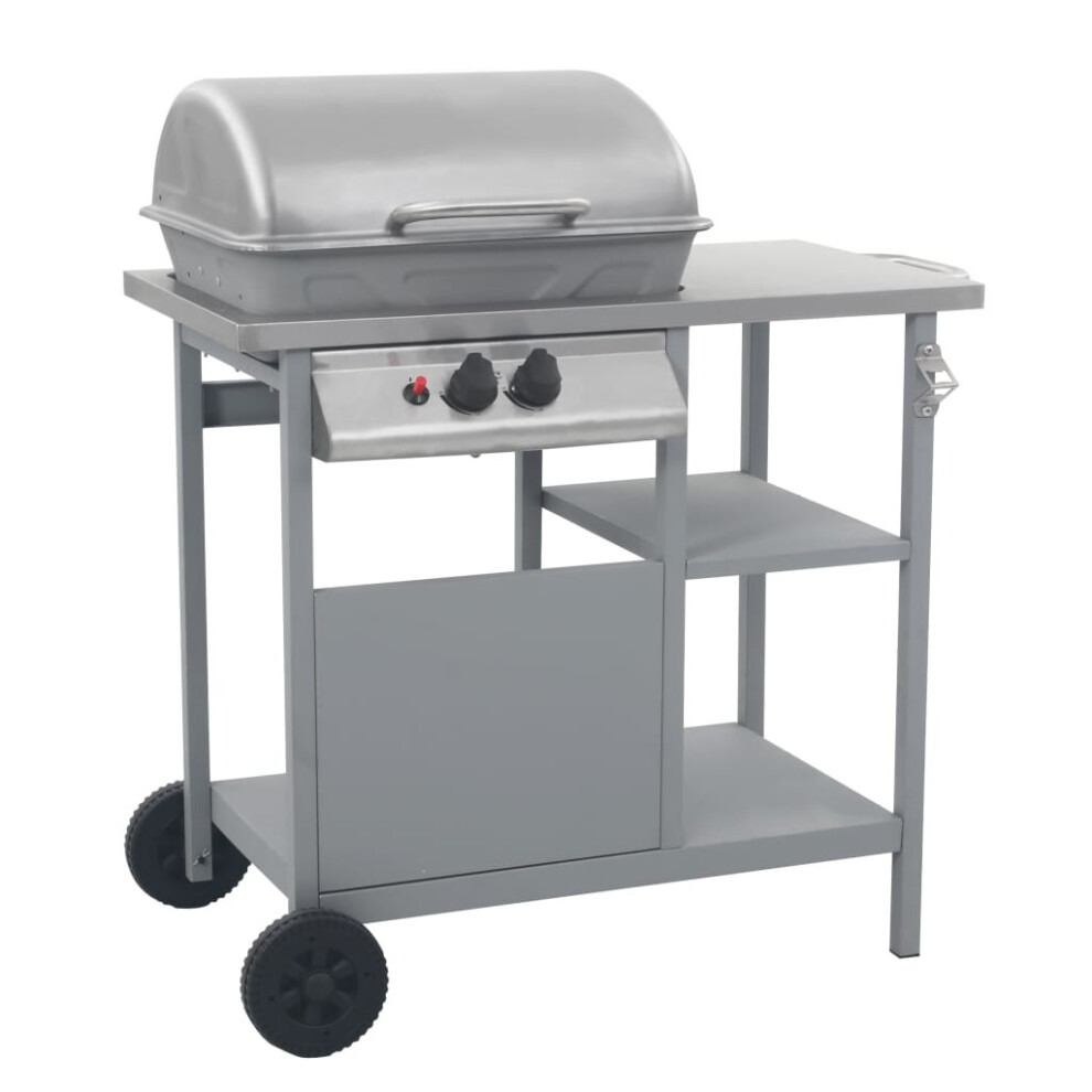 vidaXL Gas BBQ Grill with 3-layer Side Table Black and Silver Outdoor Grill