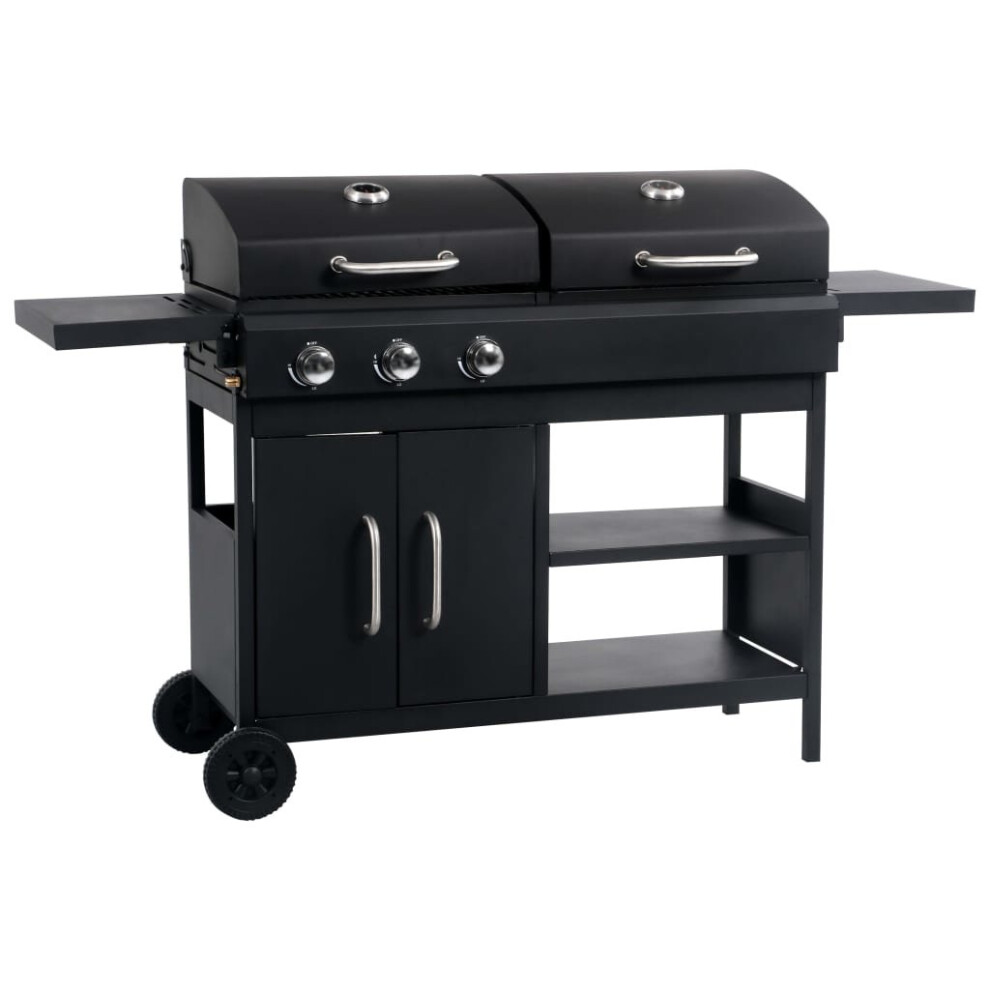 Vidaxl Gas Charcoal Combo Grill With 3 Burners Outdoor Backyard Cook Barbecue