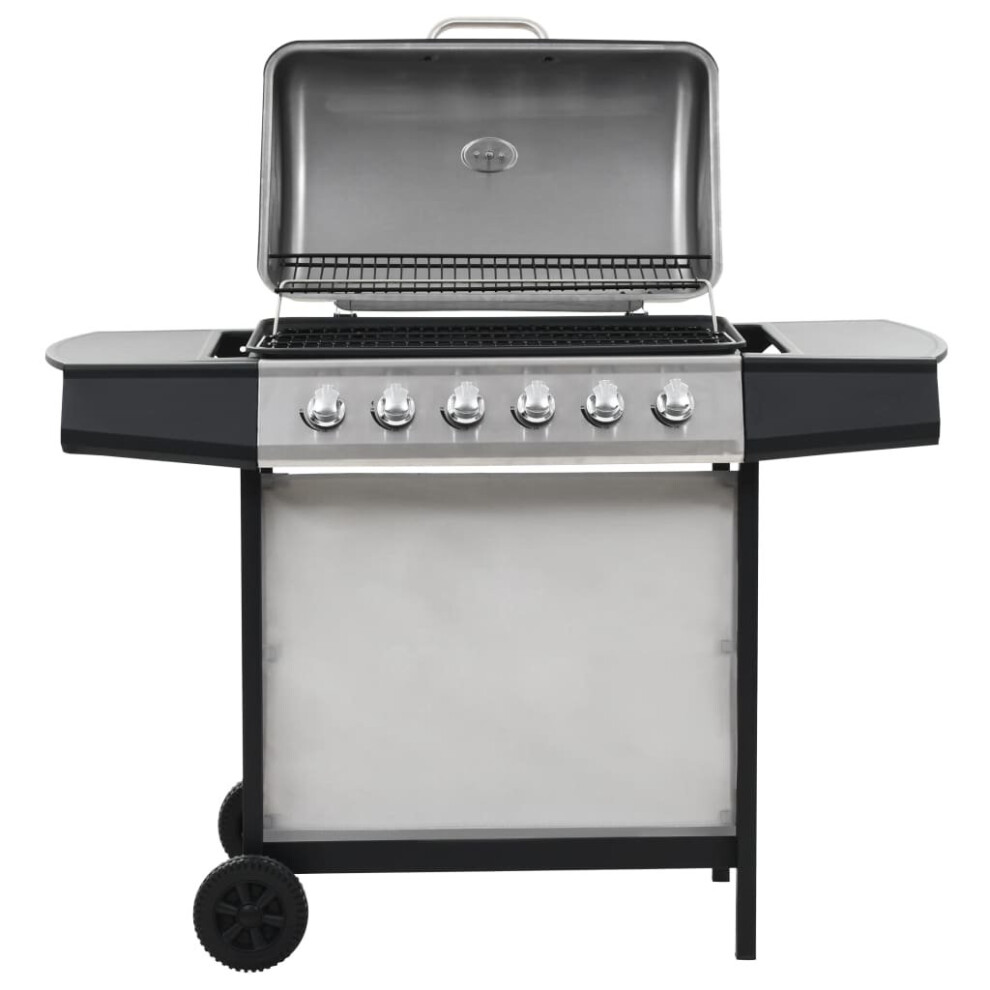 vidaXL Gas BBQ Grill with 6 Cooking Zones Stainless Steel Silver Garden Burner