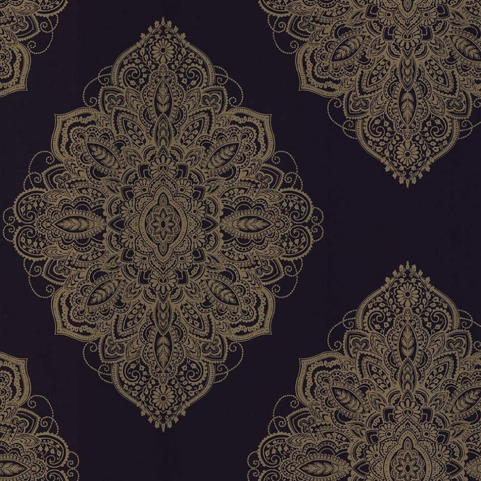 Arthouse Henna Navy Gold Damask Wallpaper Metallic Geometric Mandala Geo Tattoo