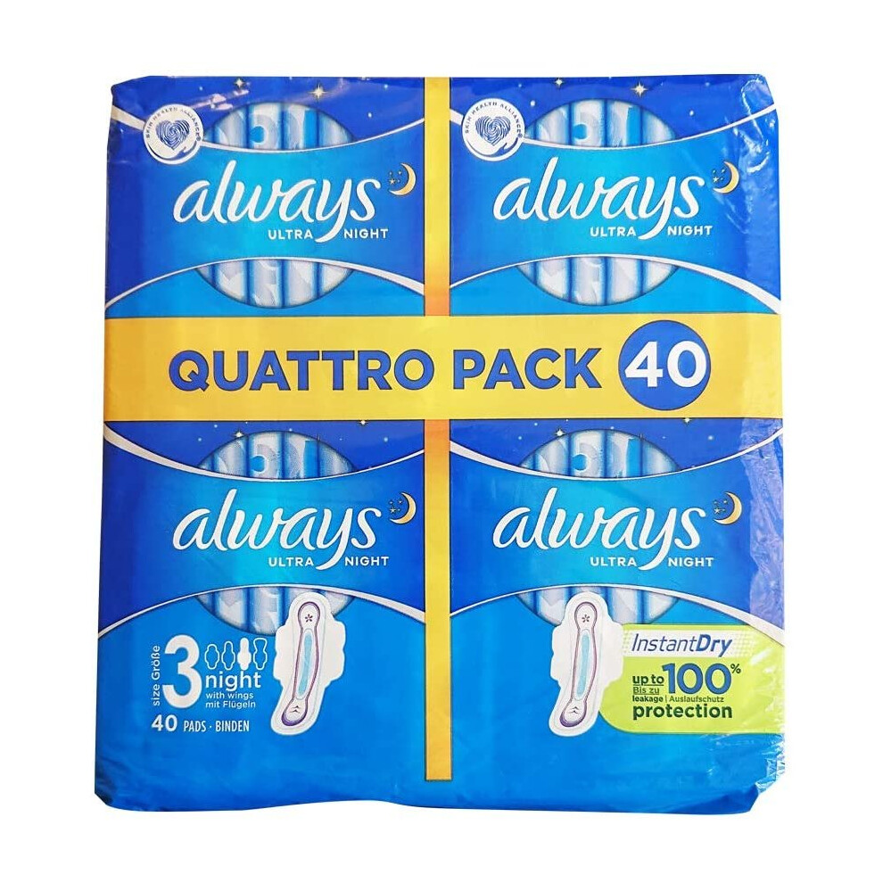 Always Ultra Night Sanitary Towels with Wings (Pack of 40) Size 3