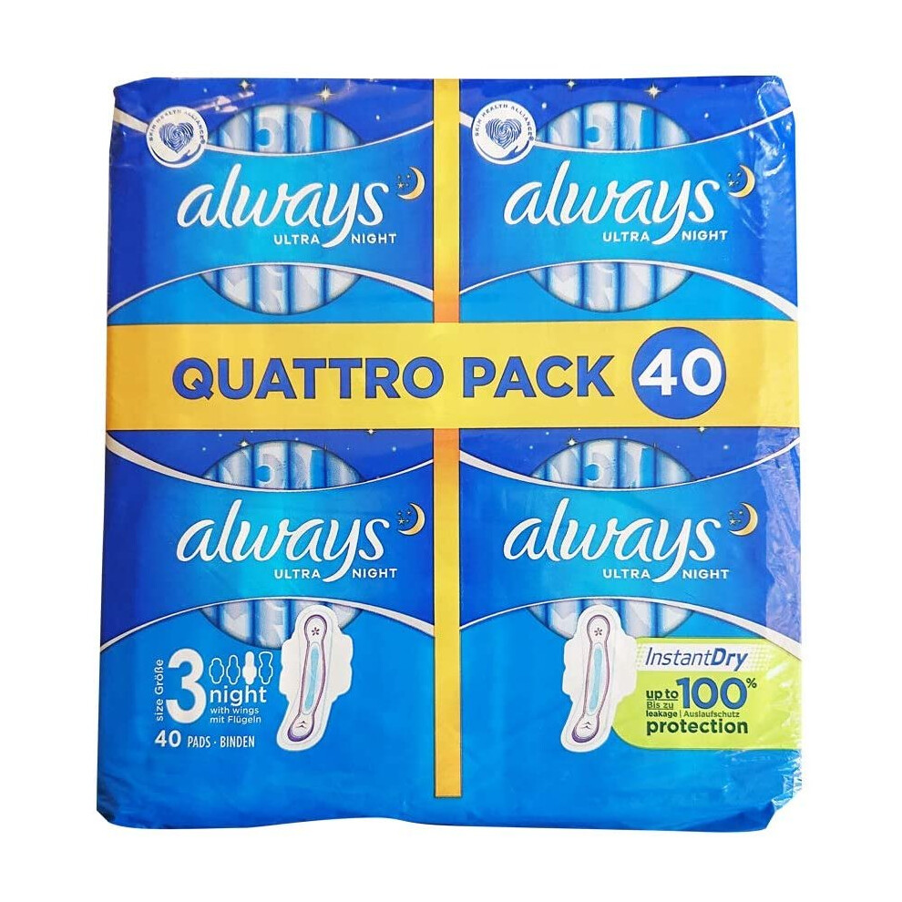 Always Ultra Night Sanitary Towels With Wings (Pack Of 40) Size 3