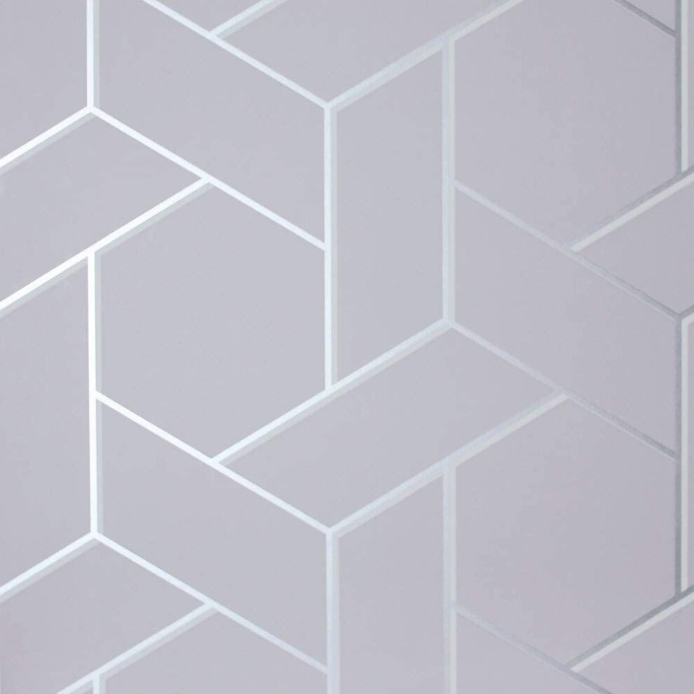 (695501 Silver) Arthouse Parquet Geo Wallpaper Metallic Geometric Abstract Tiles Luxury 10m Roll