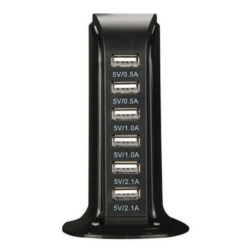 (Black) Multi  6 USB Ports Desktop Charger Tower Charging Dock Station Power Adapter 1