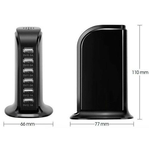 (Black) Multi  6 USB Ports Desktop Charger Tower Charging Dock Station Power Adapter 2